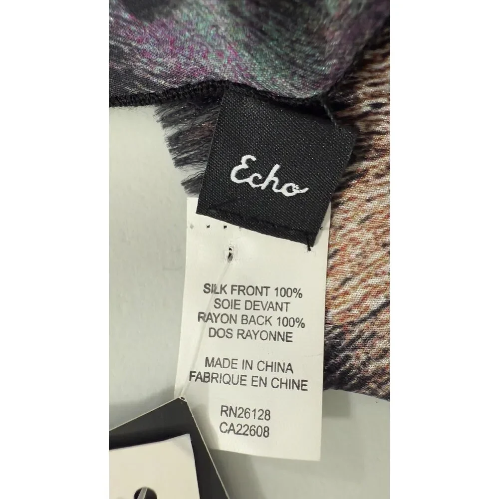 Echo Women's Silk Scarf Rayon Back Animal Print Black Multicolor  24 x 70 - NWT